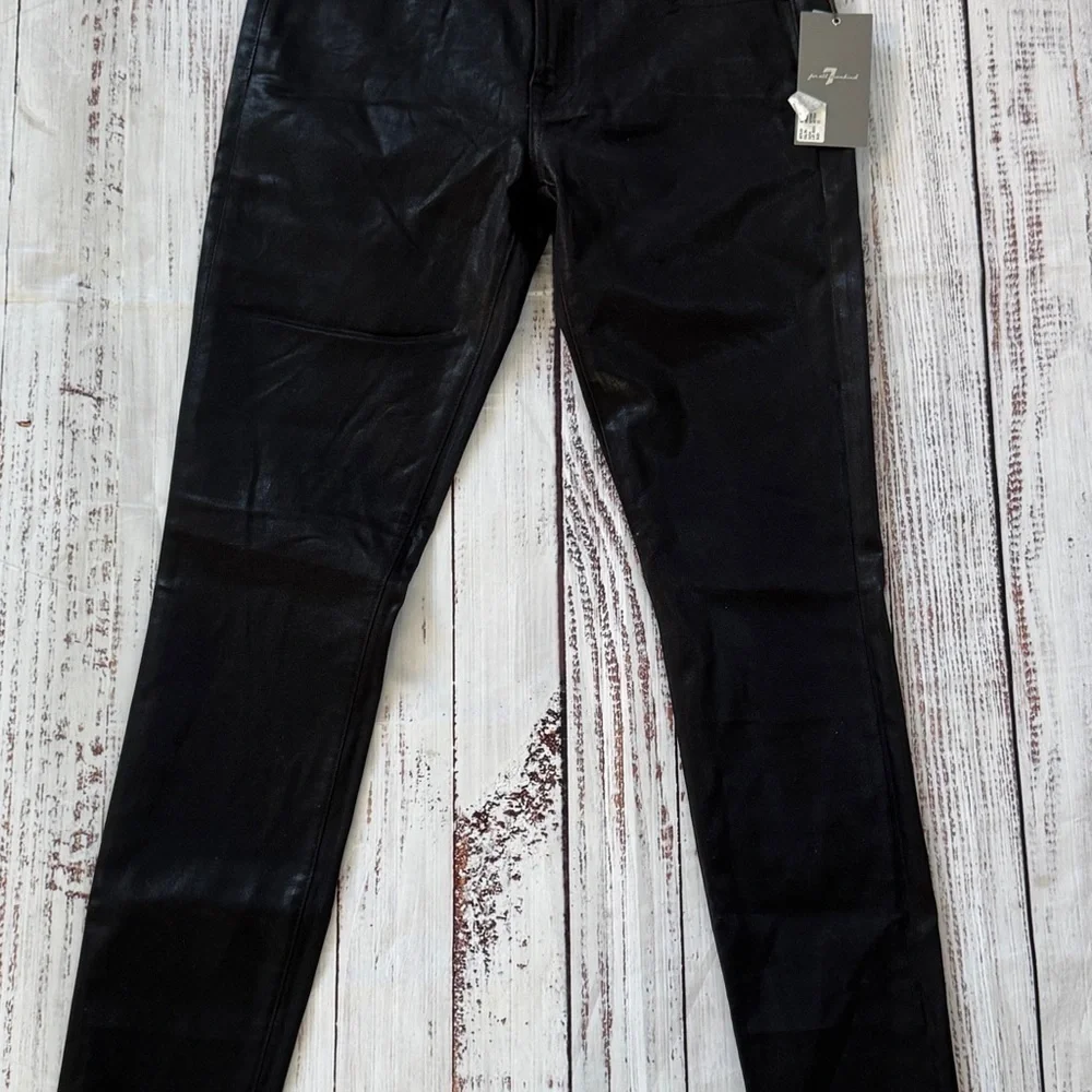NWT 7 For All Mankind High Waist Ankle Skinny in Black Coated Stretch Jeans 27